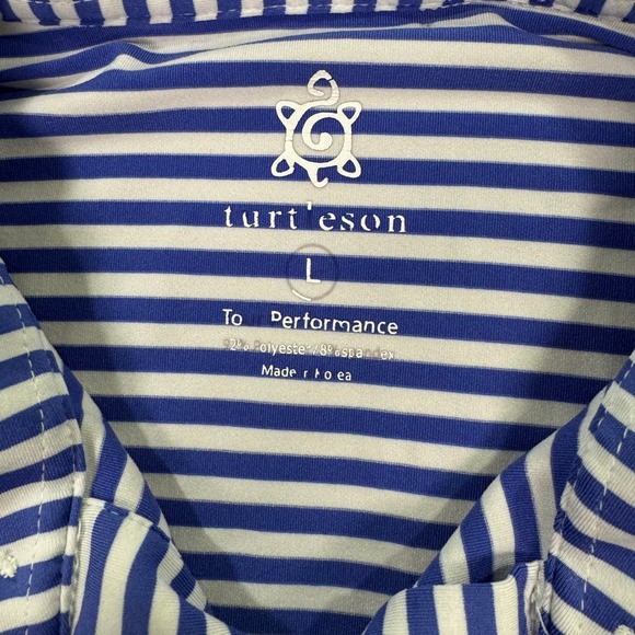Turtleson Performance Polo Shirt Men Large Blue White Stripe Golf Southern Hills - Picture 4 of 8